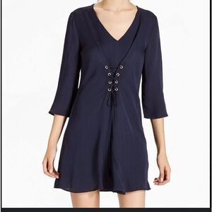 NWT! Lucky Brand Navy Short Sleeve Dress with Lace Up Front. Size Medium.
